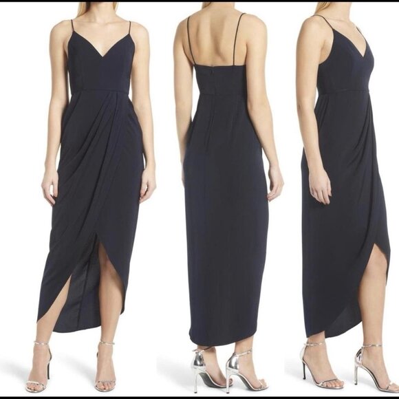 New Shona Joy Size US 4 Tulip Hem Midi Cocktail Slip Dress Sleeveless Navy Blue - Picture 3 of 11